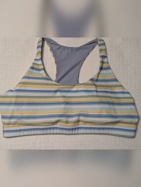 Outdoor Voices Pastel Striped Racerback Bralette - Blue, Yellow, Green